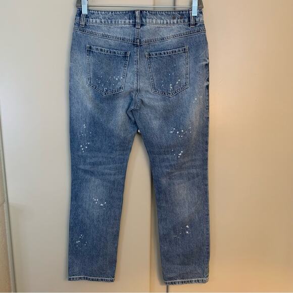Cabi Womens Boyfriend Jeans Size 2 Distressed Straight Cropped Paint Splatter - Picture 12 of 16